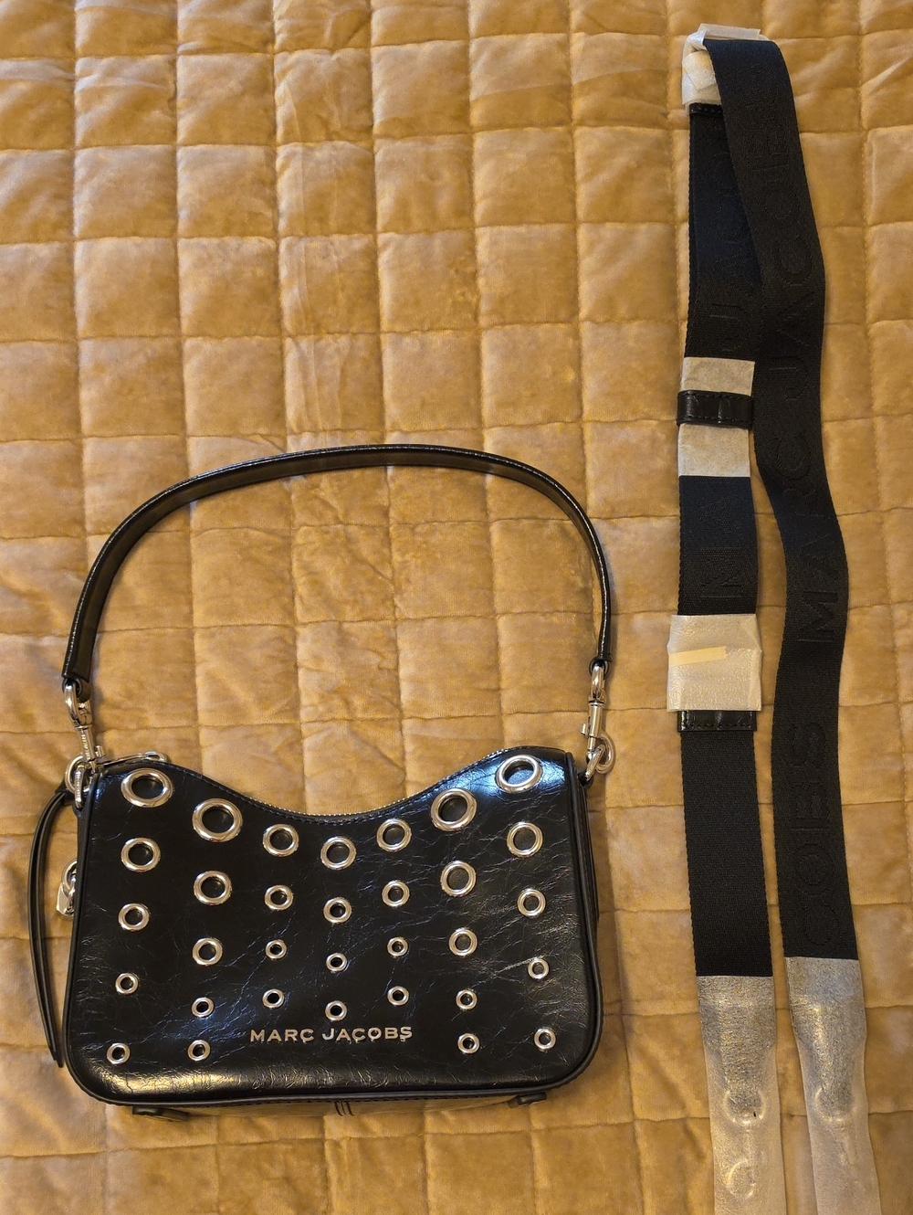 NEW Marc Jacobs Black Leather Shoulder Bag with Silver Grommets